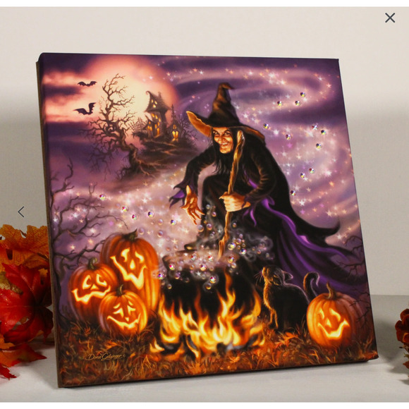 NEW WITCH BEADAZZLED All Hallow's Eve Print Framed Halloween Wall Decor - Picture 8 of 12